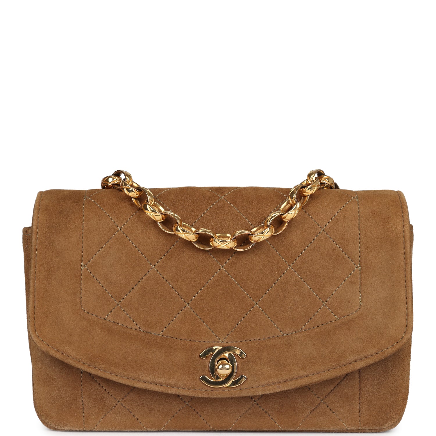 Chanel Vintage Mini Diana Flap Bag Brown Suede Gold Hardware