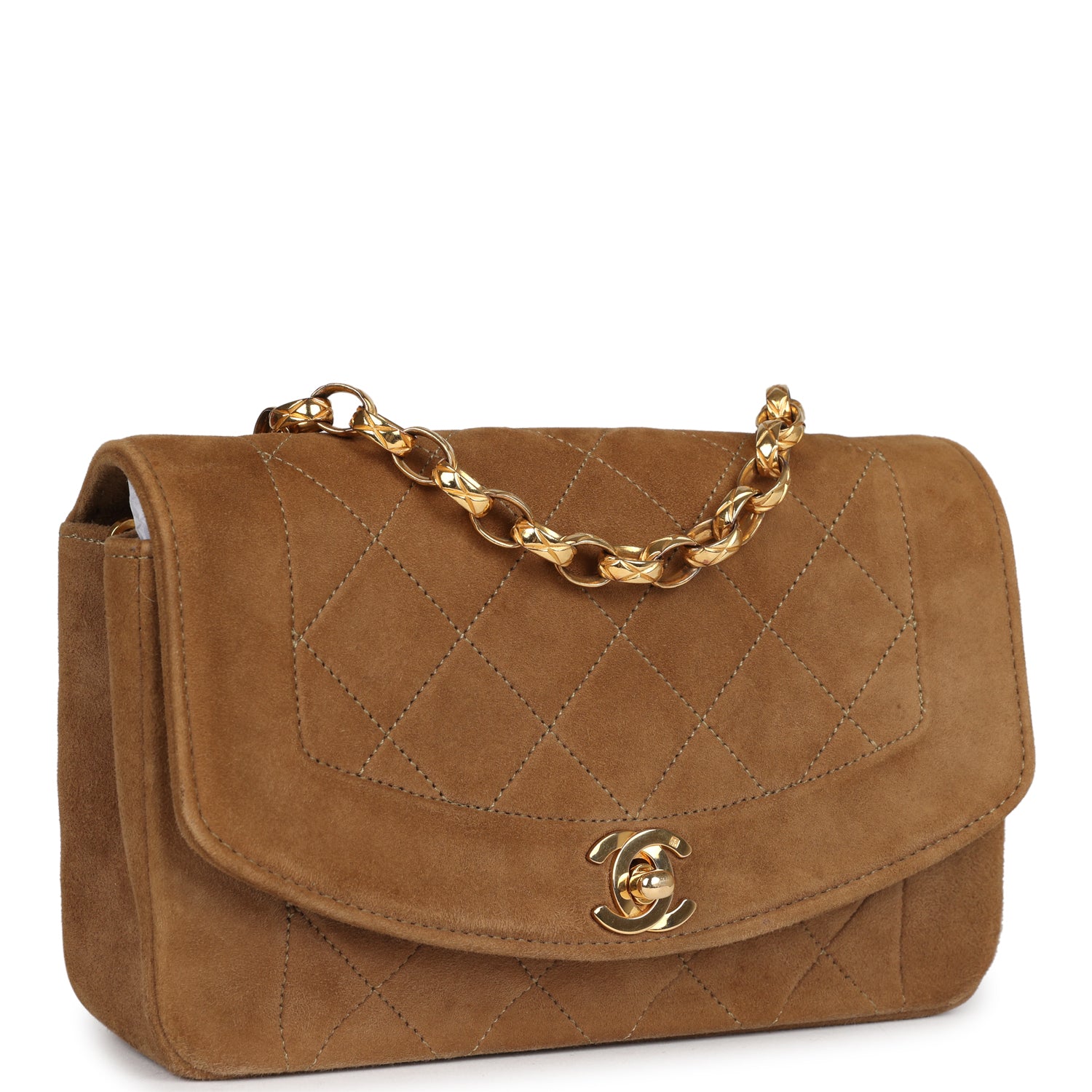 Chanel Vintage Mini Diana Flap Bag Brown Suede Gold Hardware