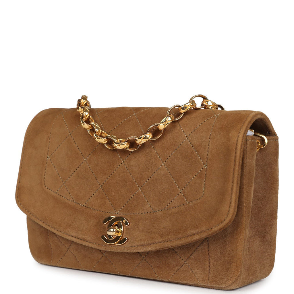 Chanel Vintage Mini Diana Flap Bag Brown Suede Gold Hardware