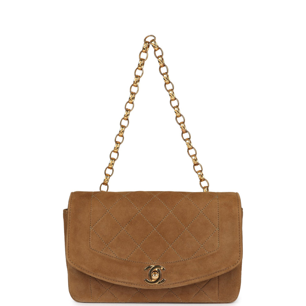 Chanel Vintage Mini Diana Flap Bag Brown Suede Gold Hardware
