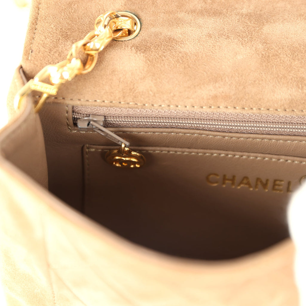 Chanel Vintage Mini Diana Flap Bag Brown Suede Gold Hardware