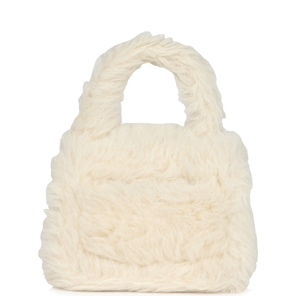Chanel Vintage Micro Kelly Child White Rabbit Fur Gold Hardware