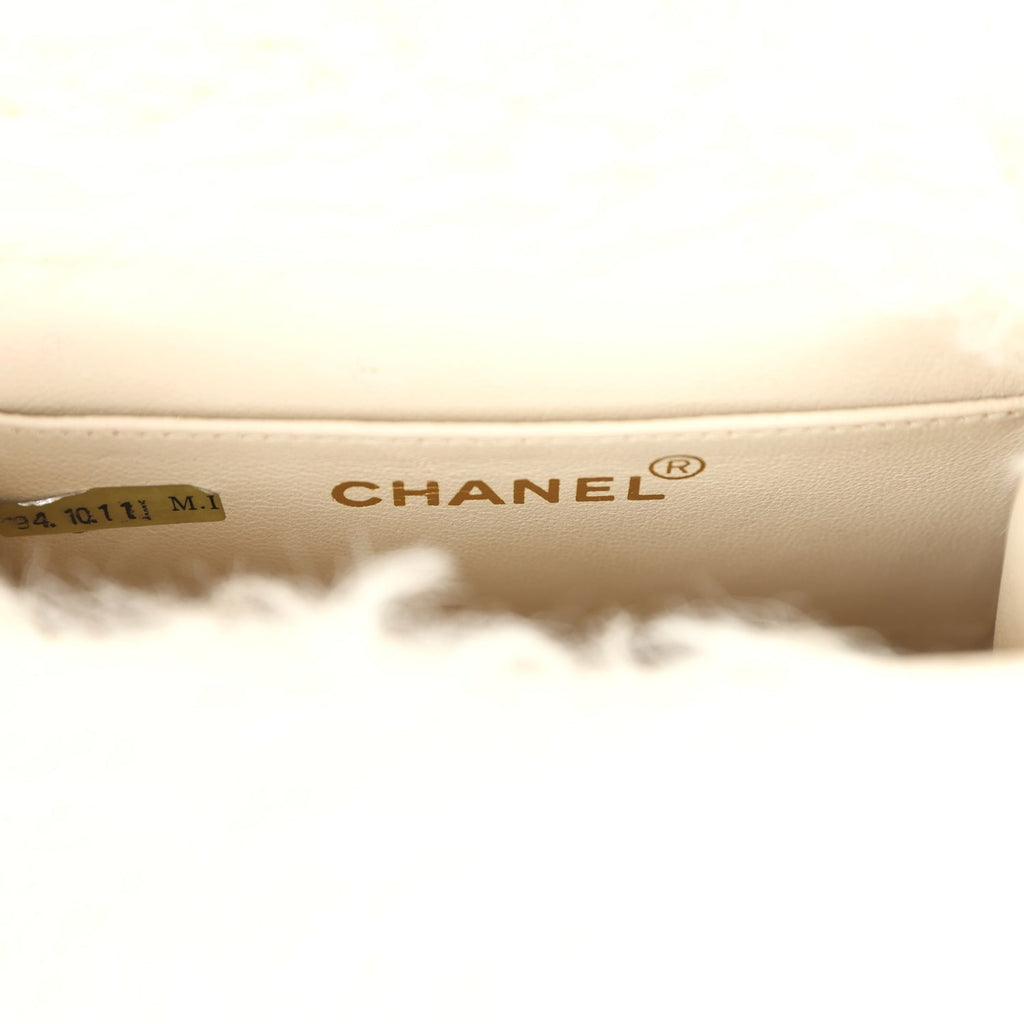 Chanel Vintage Micro Kelly Child White Rabbit Fur Gold Hardware