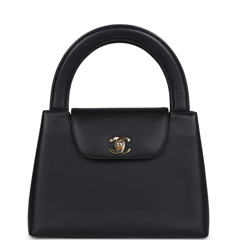 Chanel Vintage Large Kelly Black Lambskin Gold Hardware