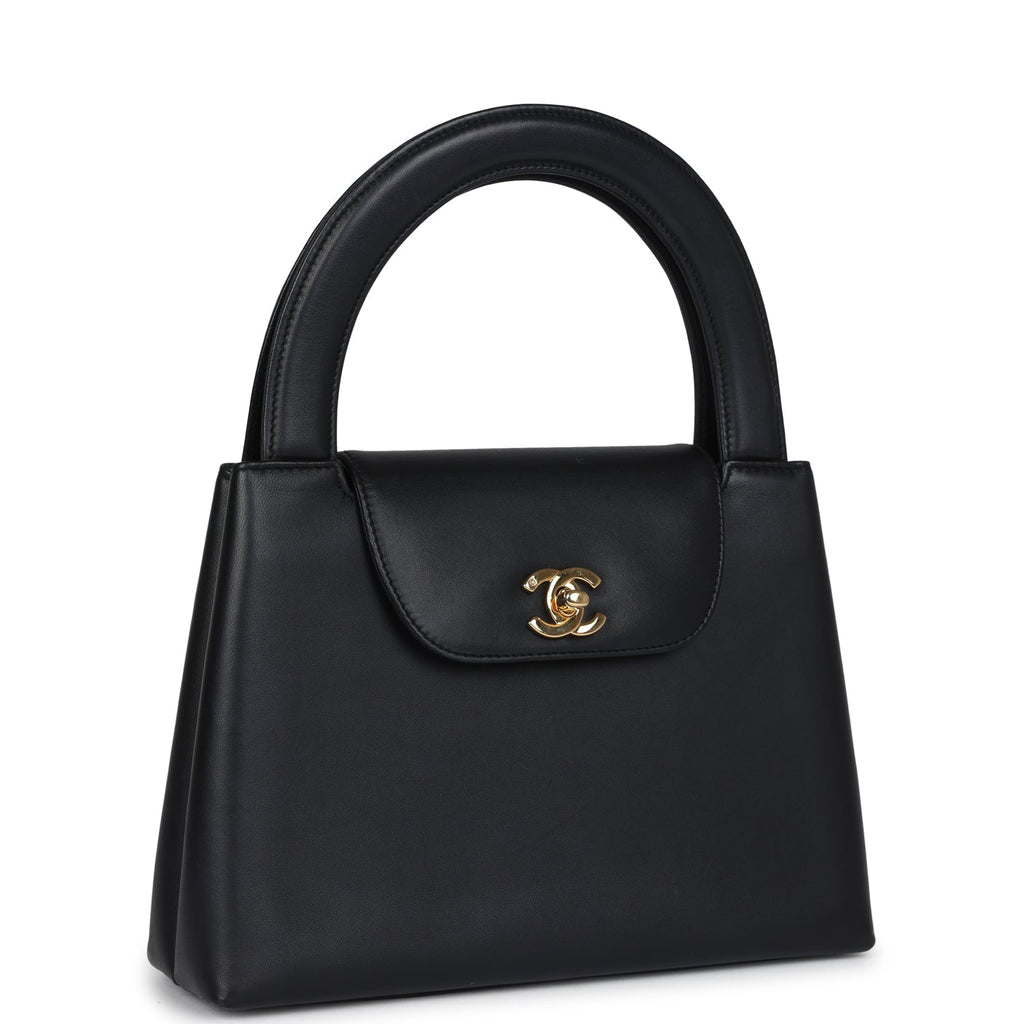 Chanel Vintage Large Kelly Black Lambskin Gold Hardware