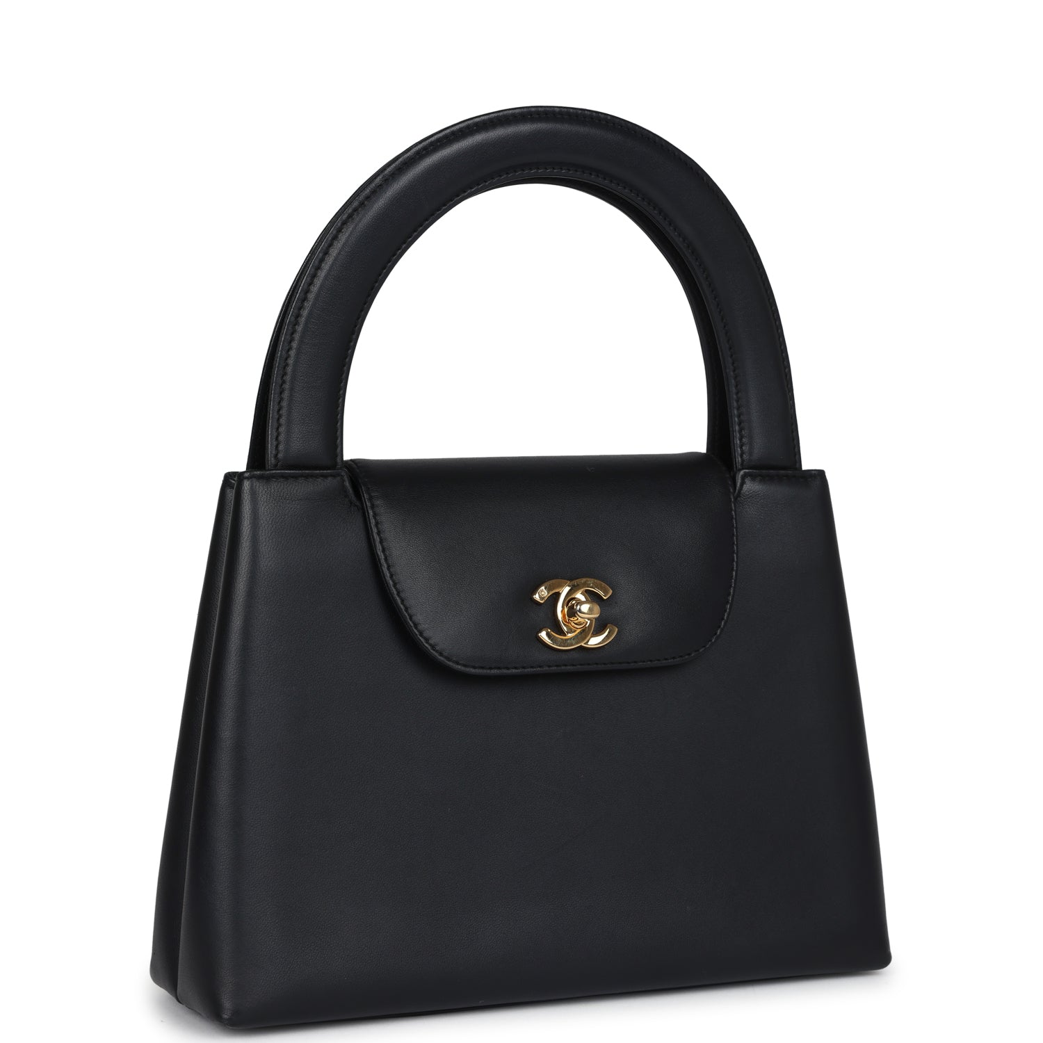 Chanel Vintage Large Kelly Black Lambskin Gold Hardware