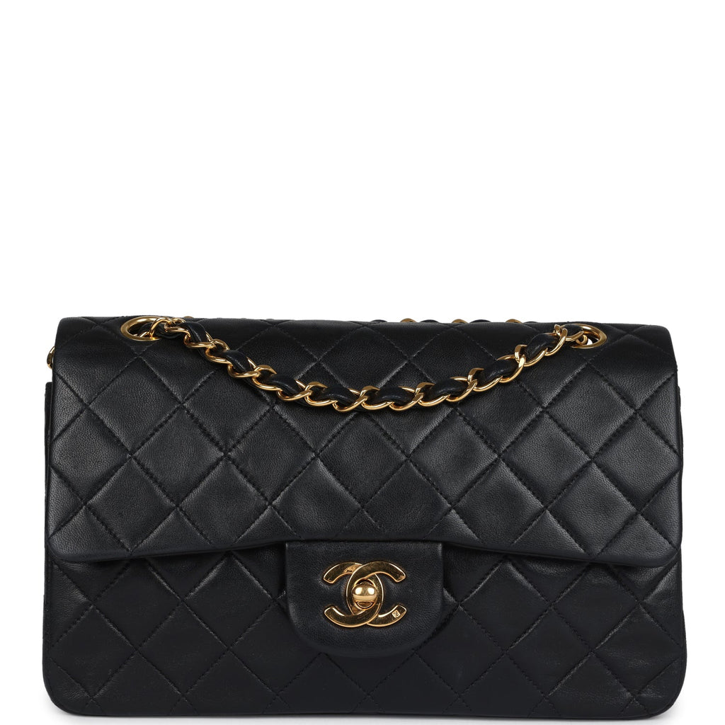 Chanel Vintage Small Classic Double Flap Black Lambskin Gold Hardware
