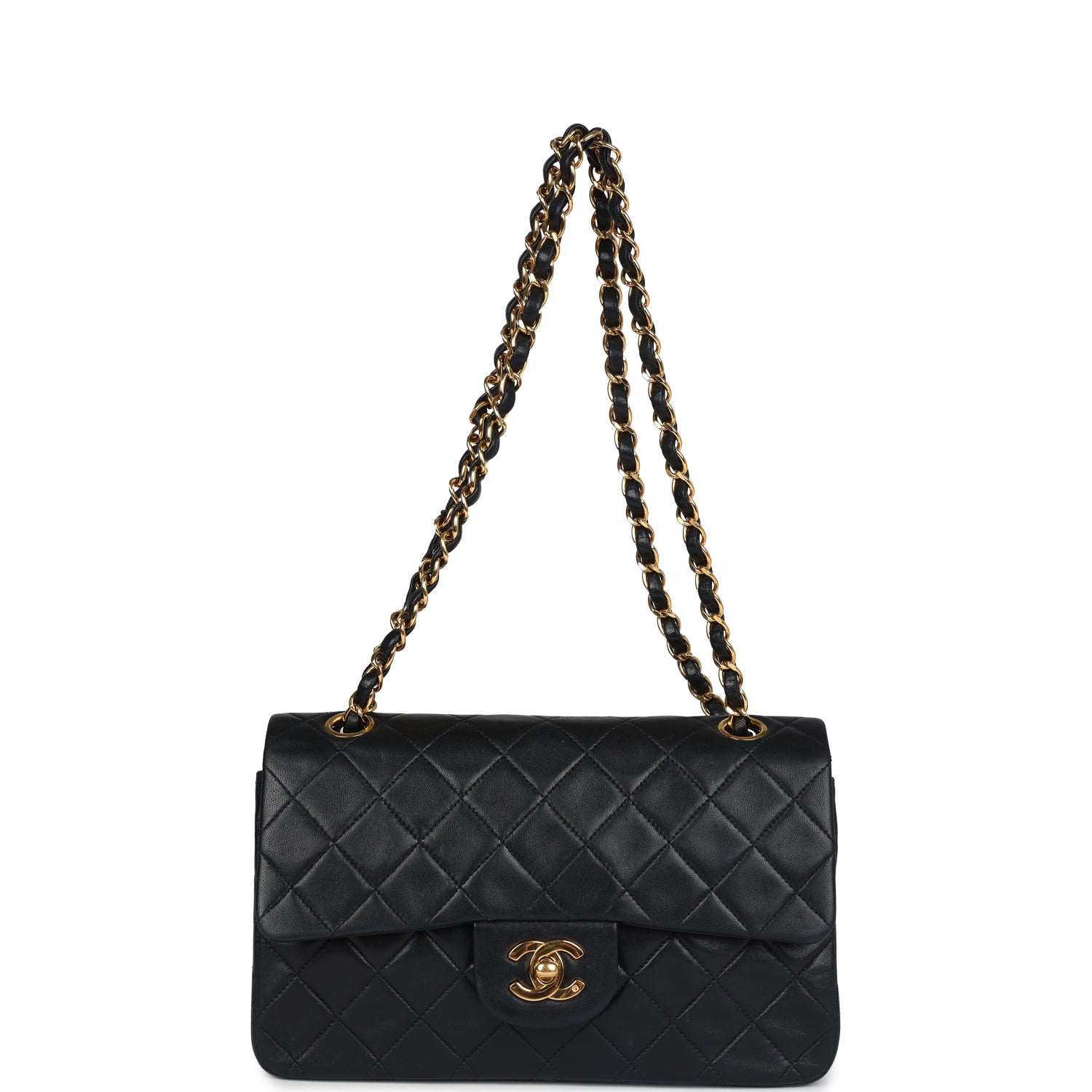 Chanel Vintage Small Classic Double Flap Black Lambskin Gold Hardware