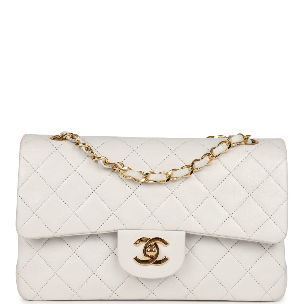 Chanel Vintage Small Classic Double Flap Bag White Lambskin Gold Hardware