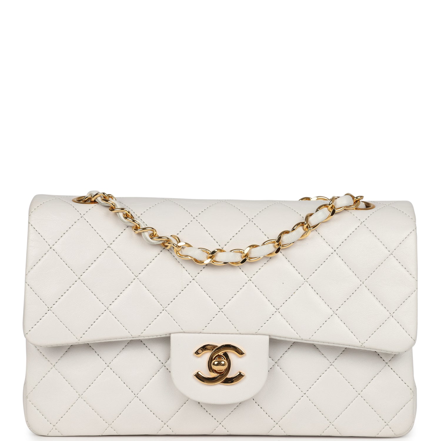 Chanel Vintage Small Classic Double Flap Bag White Lambskin Gold Hardware