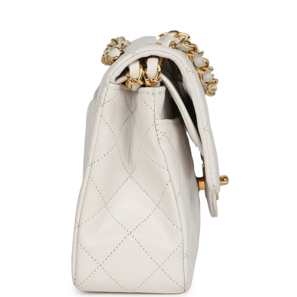 Chanel Vintage Small Classic Double Flap Bag White Lambskin Gold Hardware