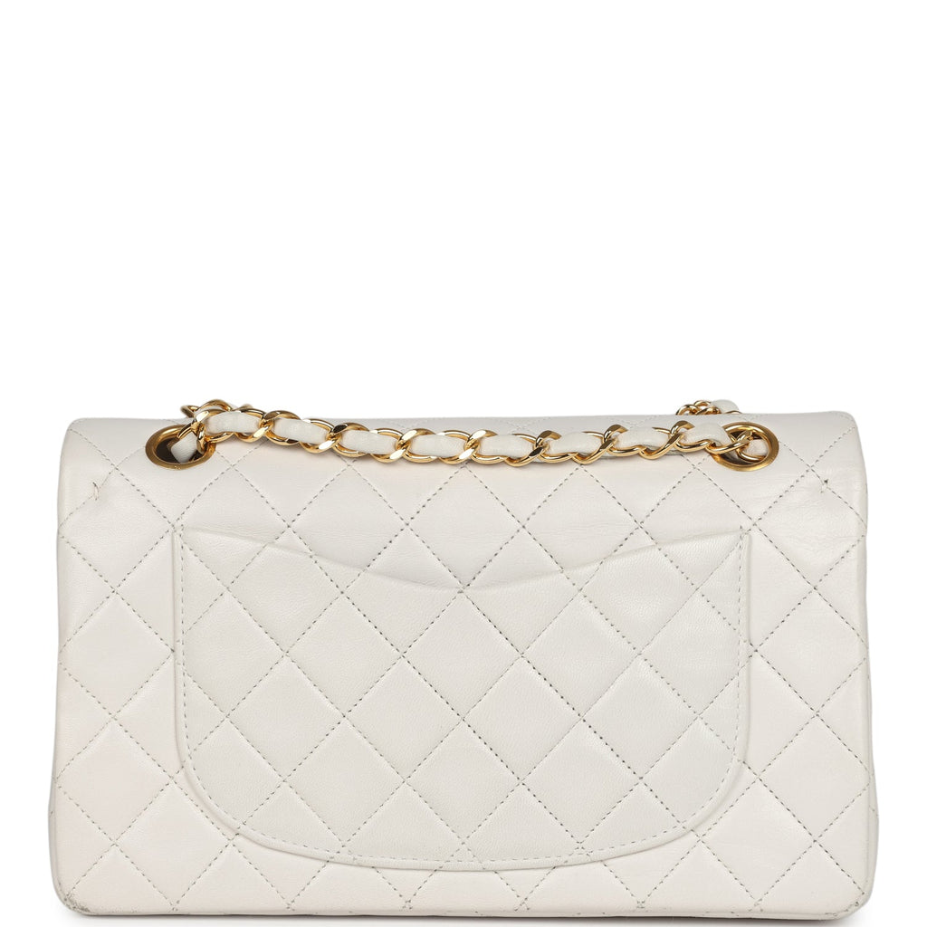 Chanel Vintage Small Classic Double Flap Bag White Lambskin Gold Hardware