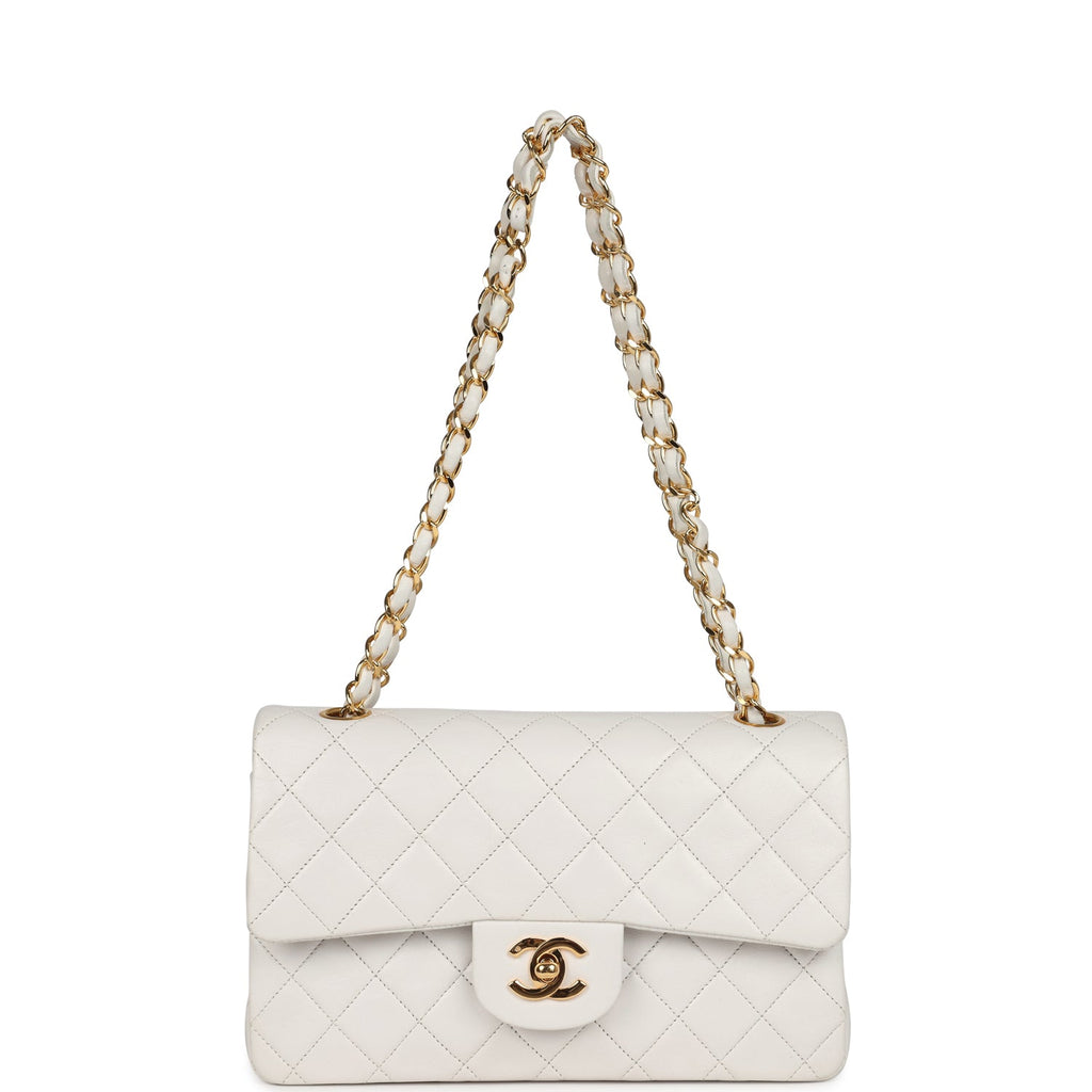 Chanel Vintage Small Classic Double Flap Bag White Lambskin Gold Hardware
