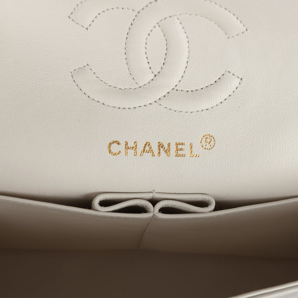Chanel Vintage Small Classic Double Flap Bag White Lambskin Gold Hardware