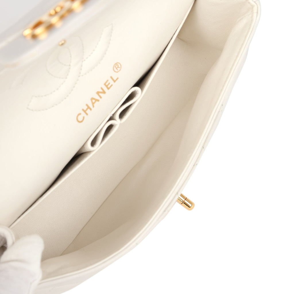 Chanel Vintage Small Classic Double Flap Bag White Lambskin Gold Hardware