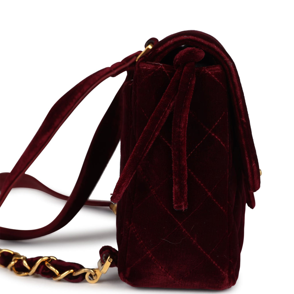 Chanel Vintage Medium Classic Flap Backpack Burgundy Velvet Gold Hardware