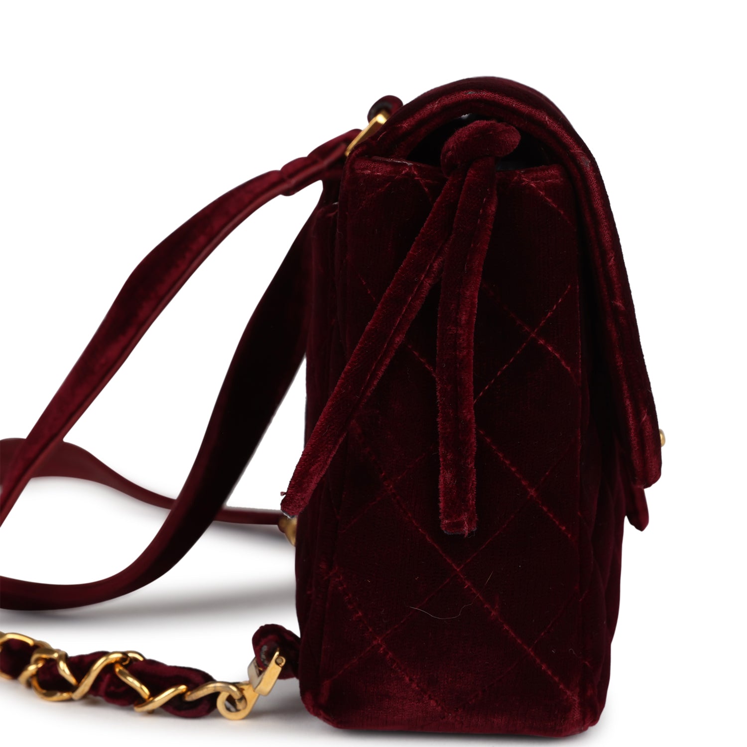 Chanel Vintage Medium Classic Flap Backpack Burgundy Velvet Gold Hardware