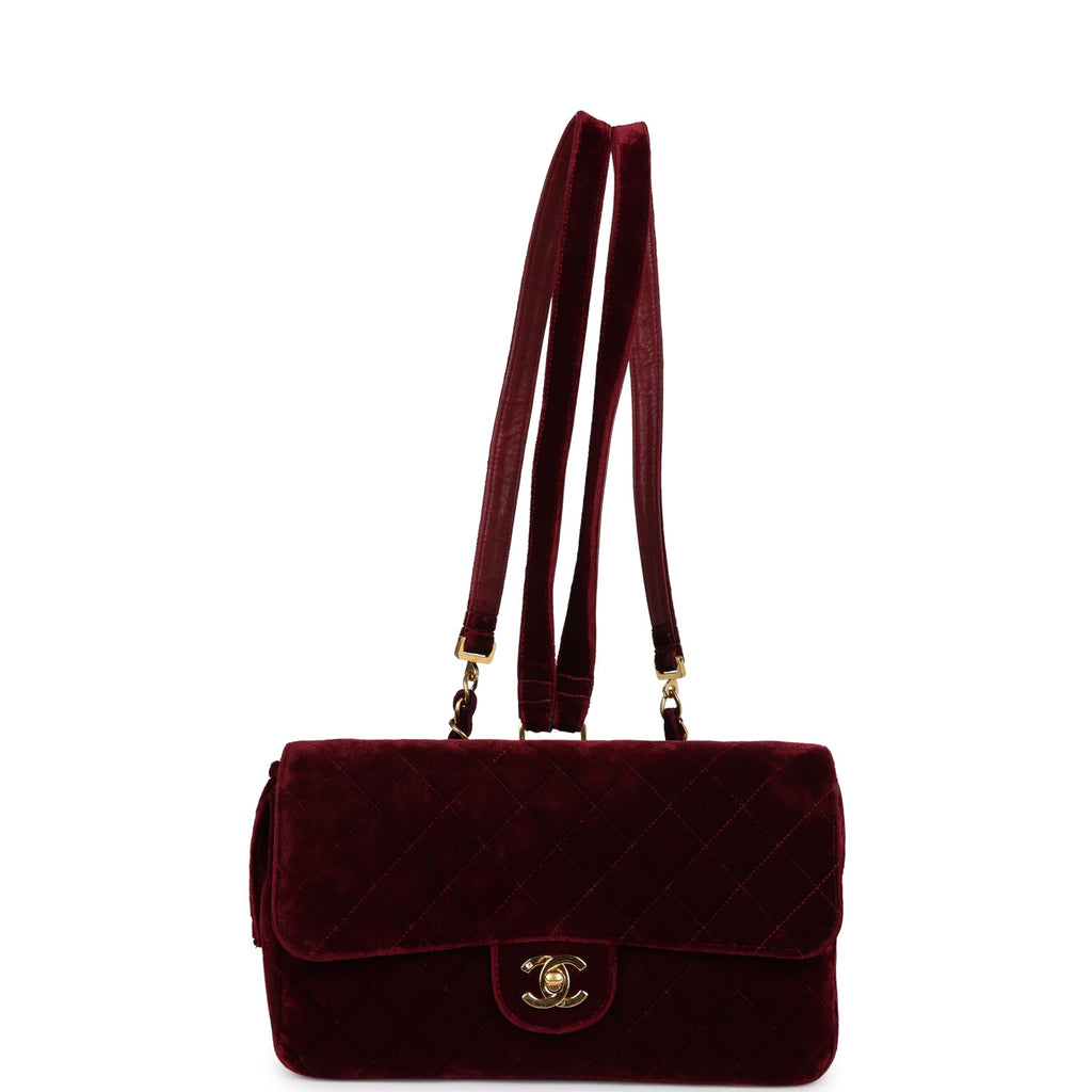Chanel Vintage Medium Classic Flap Backpack Burgundy Velvet Gold Hardware