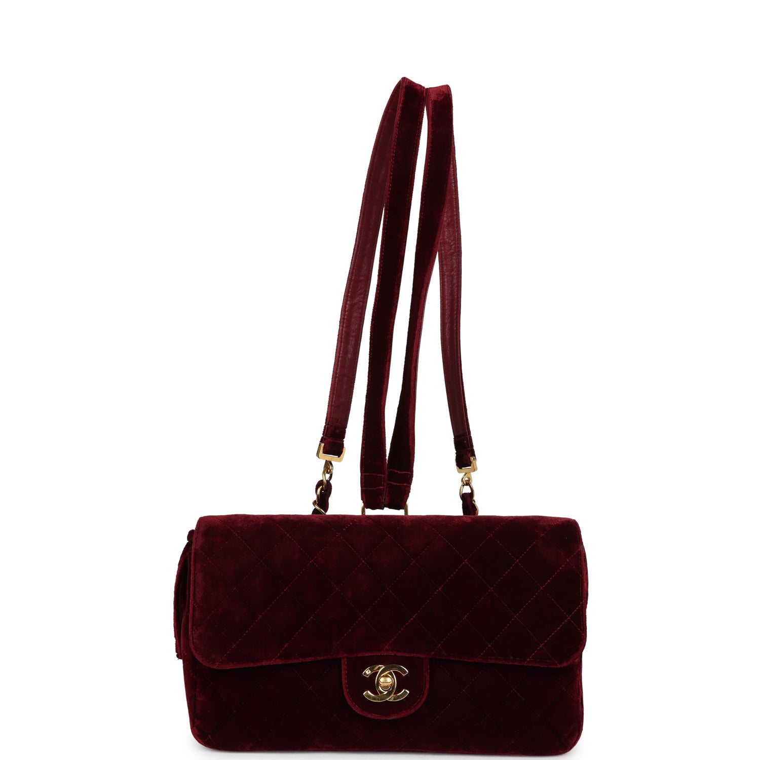 Chanel Vintage Medium Classic Flap Backpack Burgundy Velvet Gold Hardware