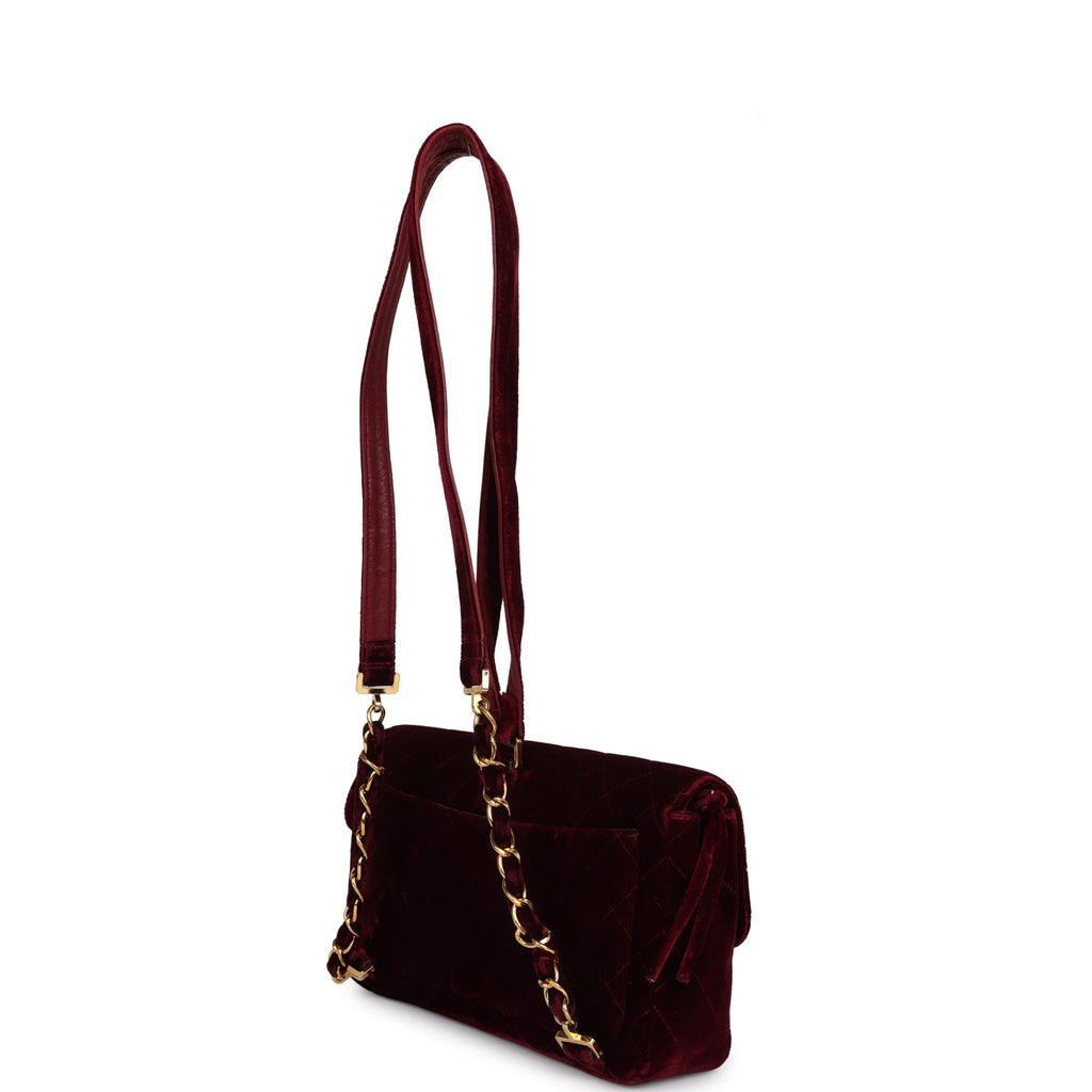 Chanel Vintage Medium Classic Flap Backpack Burgundy Velvet Gold Hardware