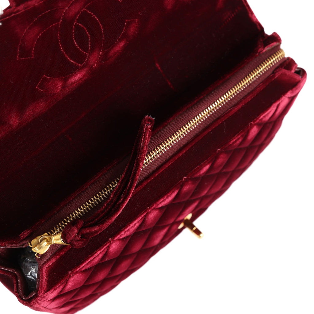Chanel Vintage Medium Classic Flap Backpack Burgundy Velvet Gold Hardware