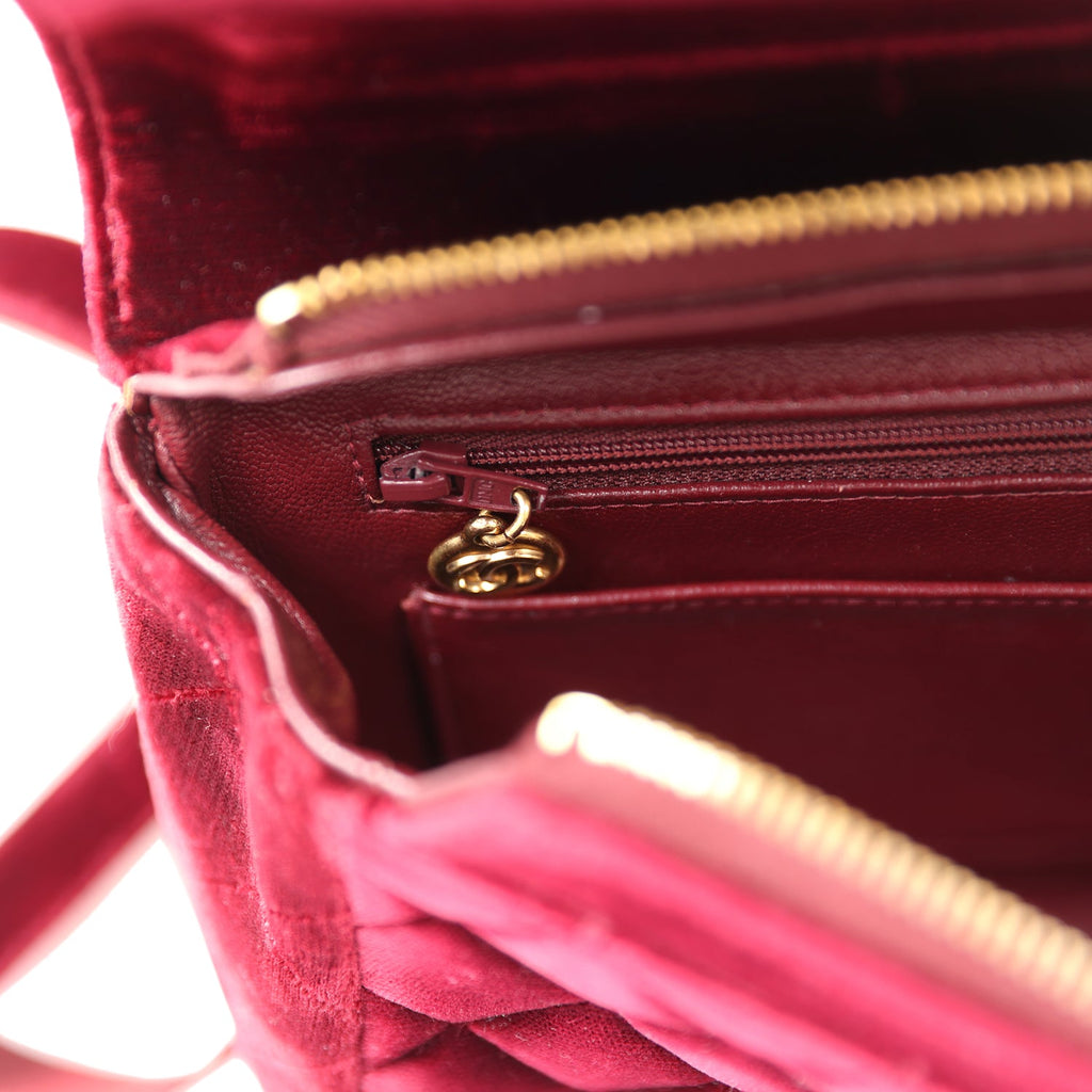 Chanel Vintage Medium Classic Flap Backpack Burgundy Velvet Gold Hardware