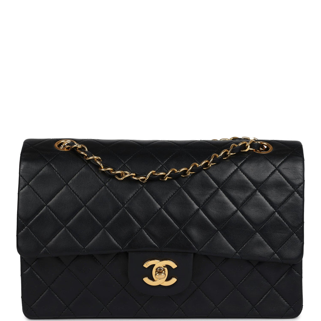 Chanel Vintage Medium Classic Double Flap Bag Black Lambskin Gold Hardware