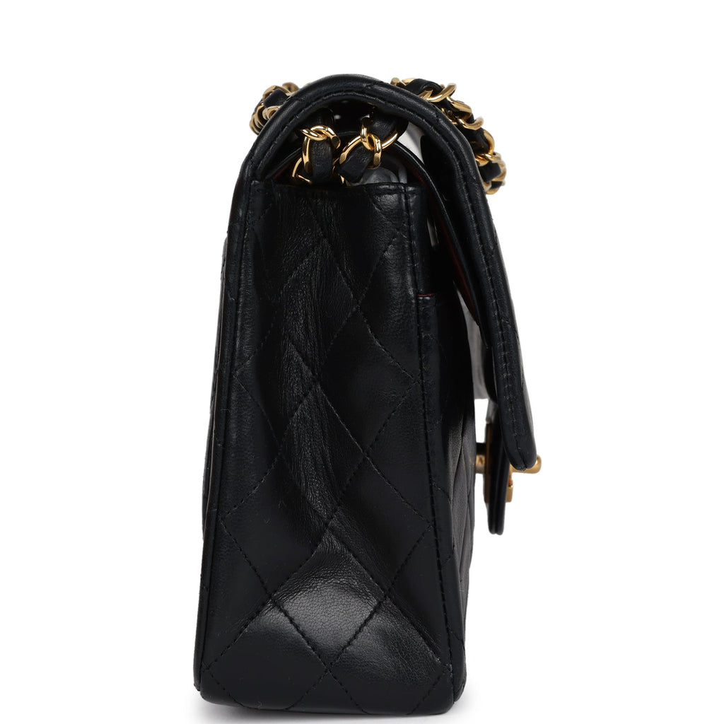 Chanel Vintage Medium Classic Double Flap Bag Black Lambskin Gold Hardware