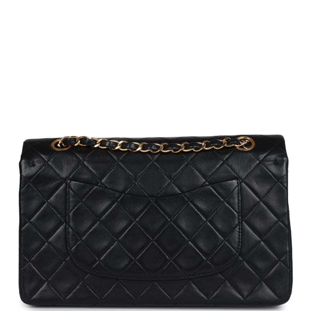 Chanel Vintage Medium Classic Double Flap Bag Black Lambskin Gold Hardware