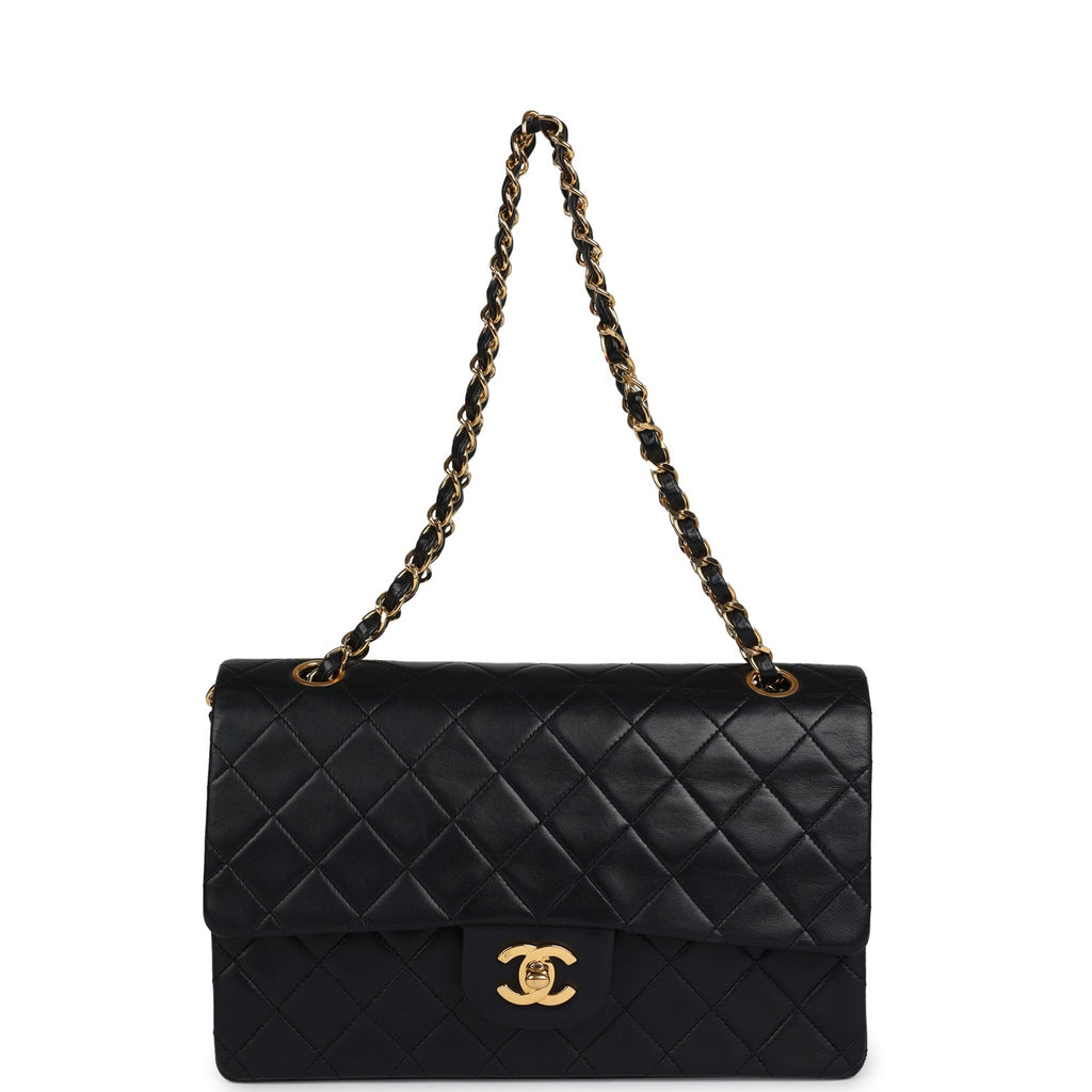 Chanel Vintage Medium Classic Double Flap Bag Black Lambskin Gold Hardware