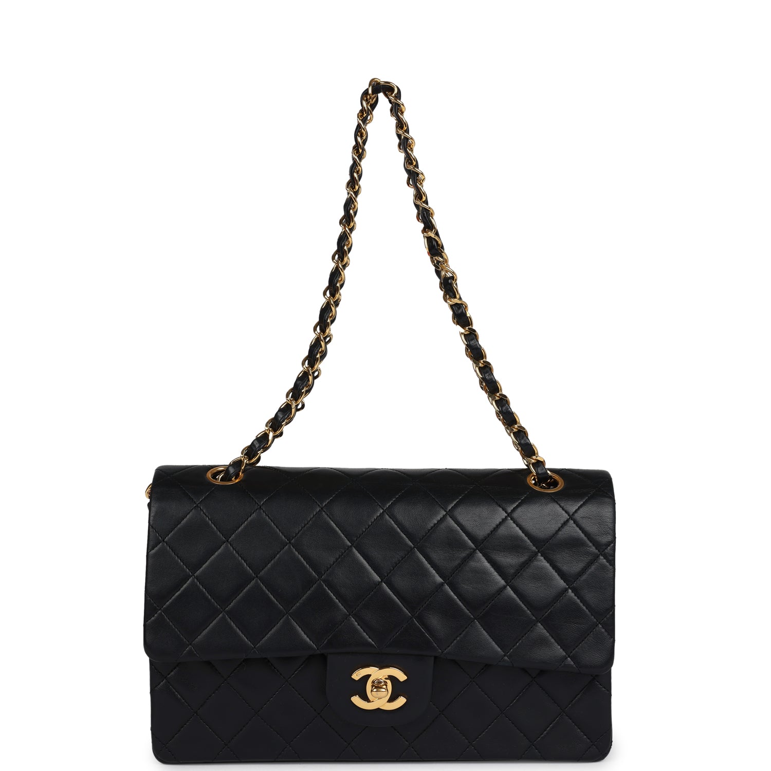 Chanel Vintage Medium Classic Double Flap Bag Black Lambskin Gold Hardware