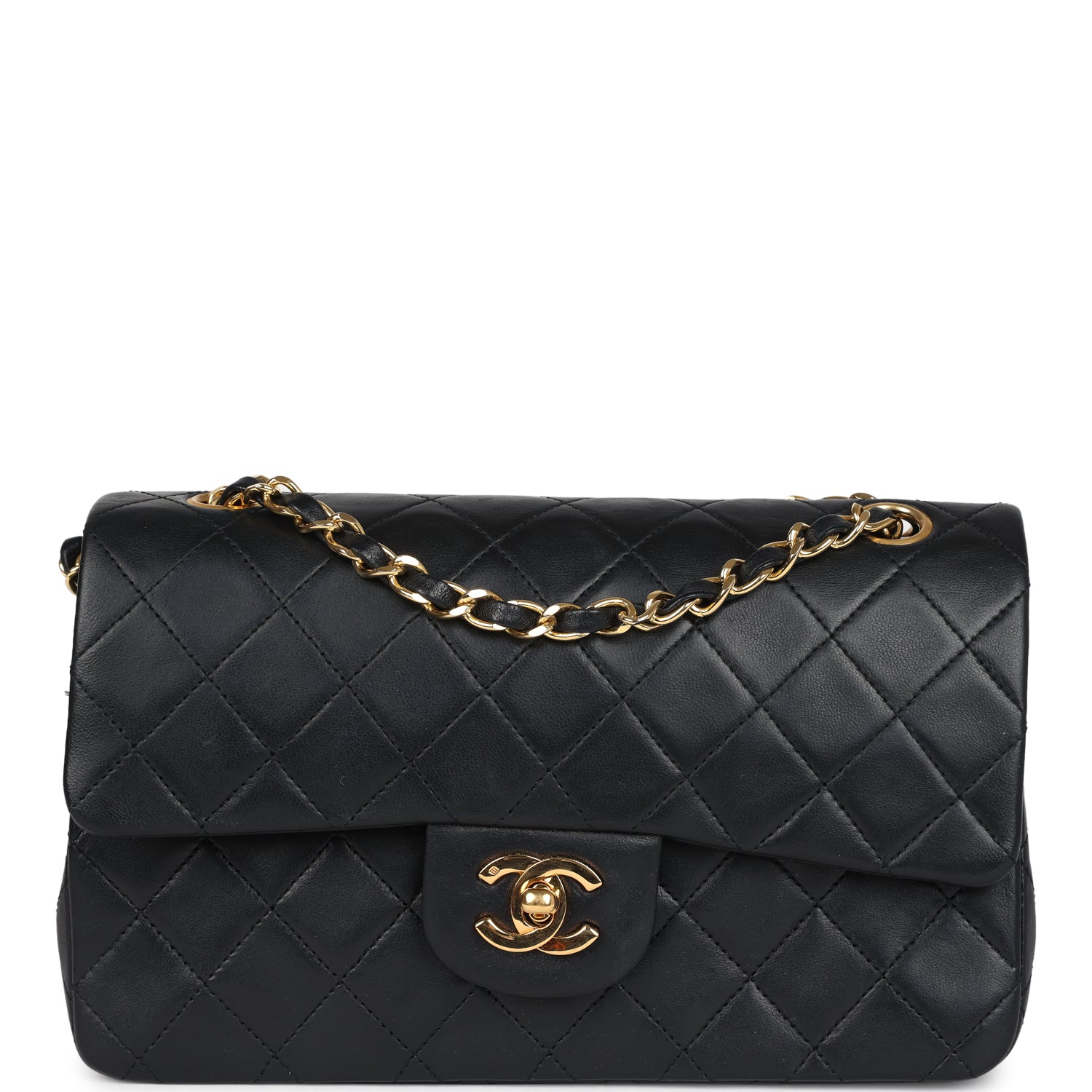 Chanel Vintage Small Classic Double Flap Black Lambskin Gold Hardware