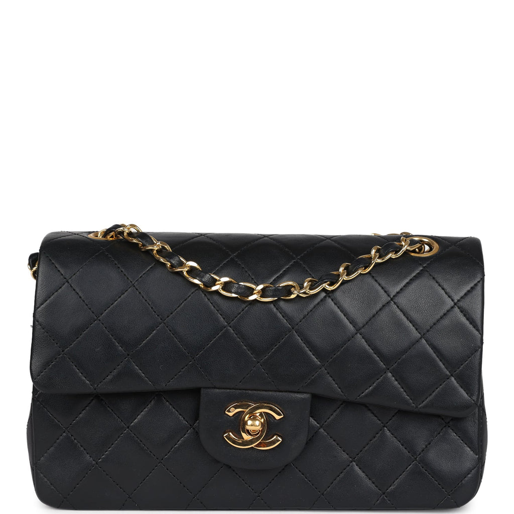 Chanel Vintage Small Classic Double Flap Black Lambskin Gold Hardware