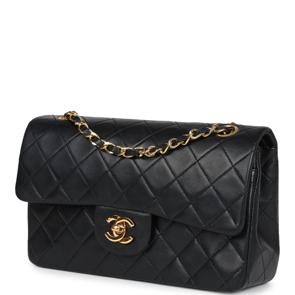 Chanel Vintage Small Classic Double Flap Black Lambskin Gold Hardware