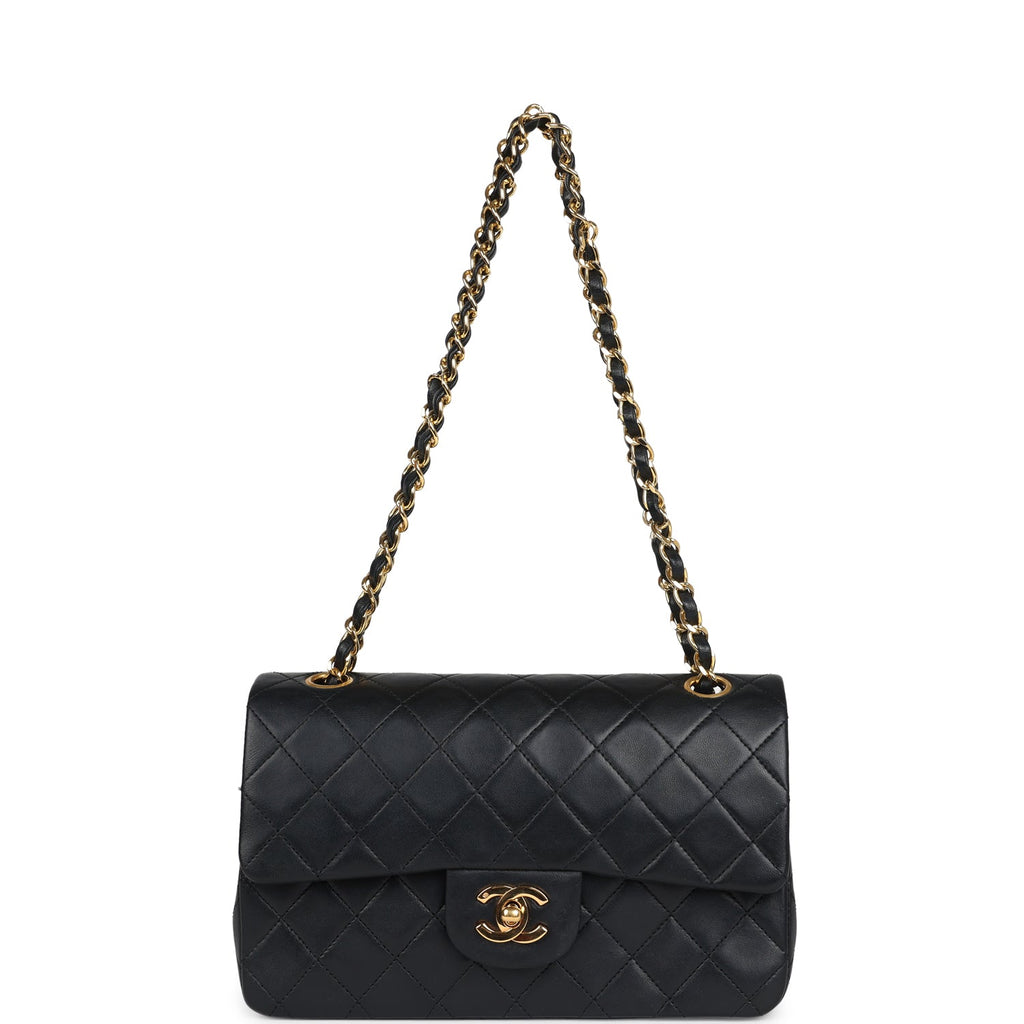 Chanel Vintage Small Classic Double Flap Black Lambskin Gold Hardware