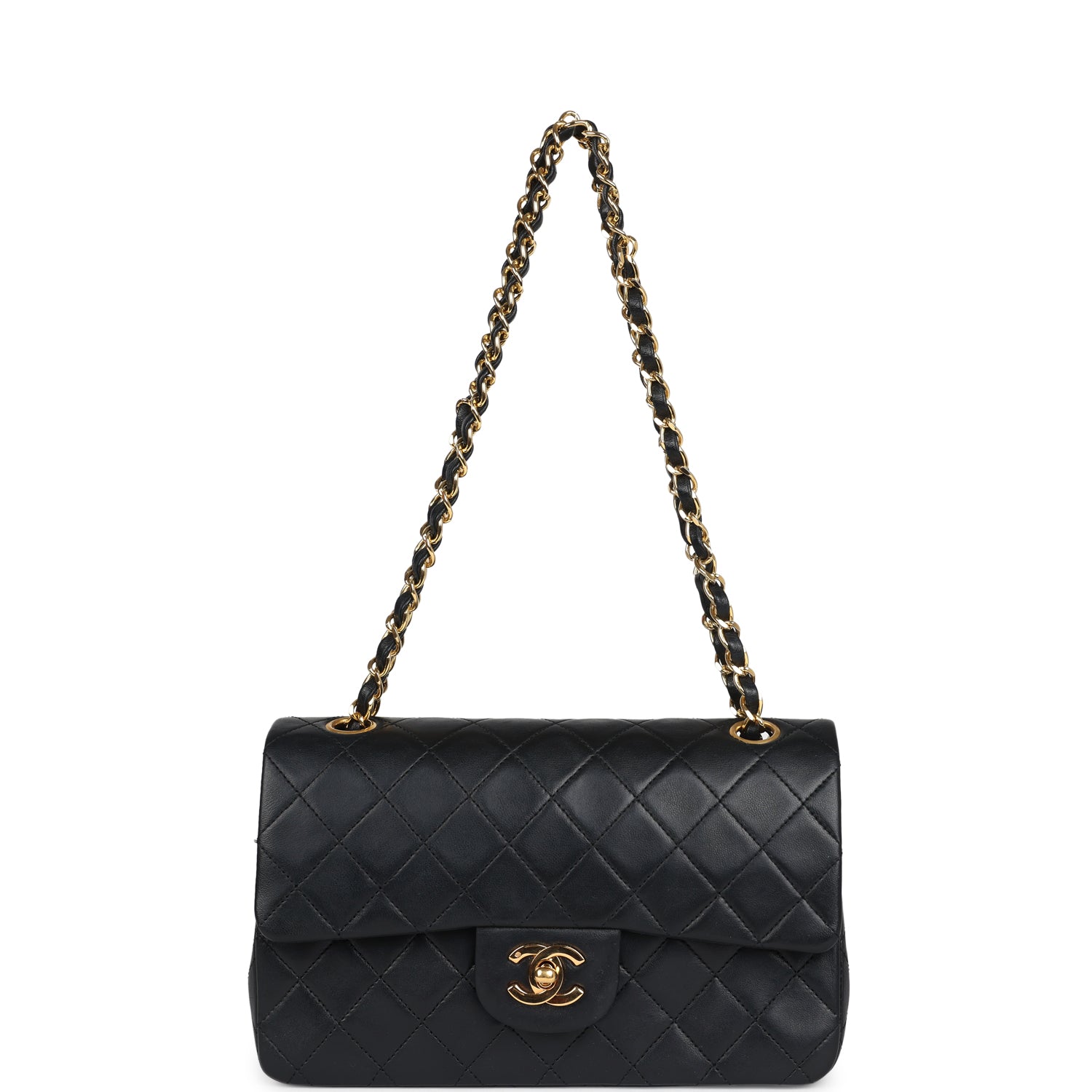 Chanel Vintage Small Classic Double Flap Black Lambskin Gold Hardware