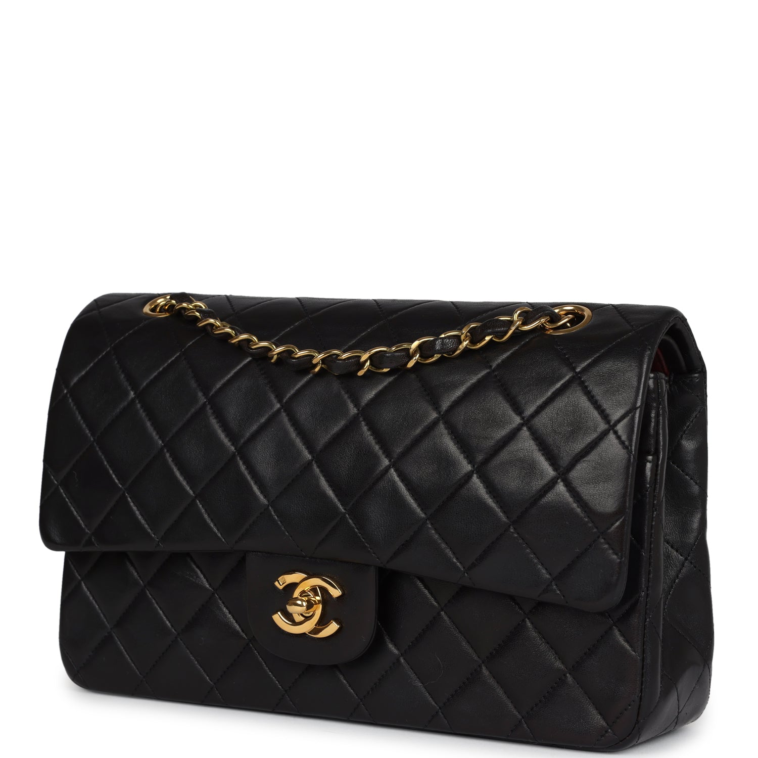 Chanel Vintage Medium Classic Double Flap Bag Black Lambskin Gold Hardware