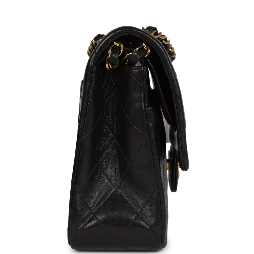 Chanel Vintage Medium Classic Double Flap Bag Black Lambskin Gold Hardware