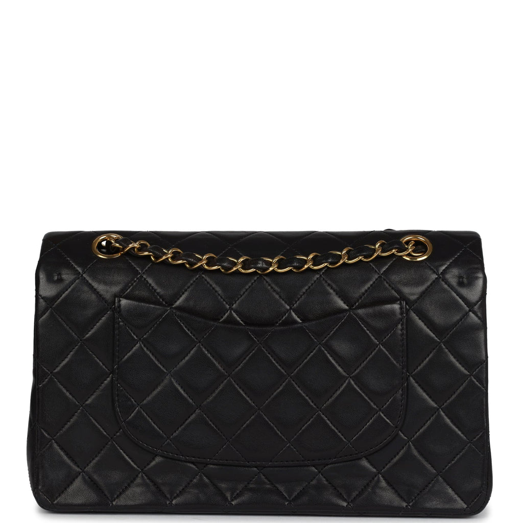 Chanel Vintage Medium Classic Double Flap Bag Black Lambskin Gold Hardware