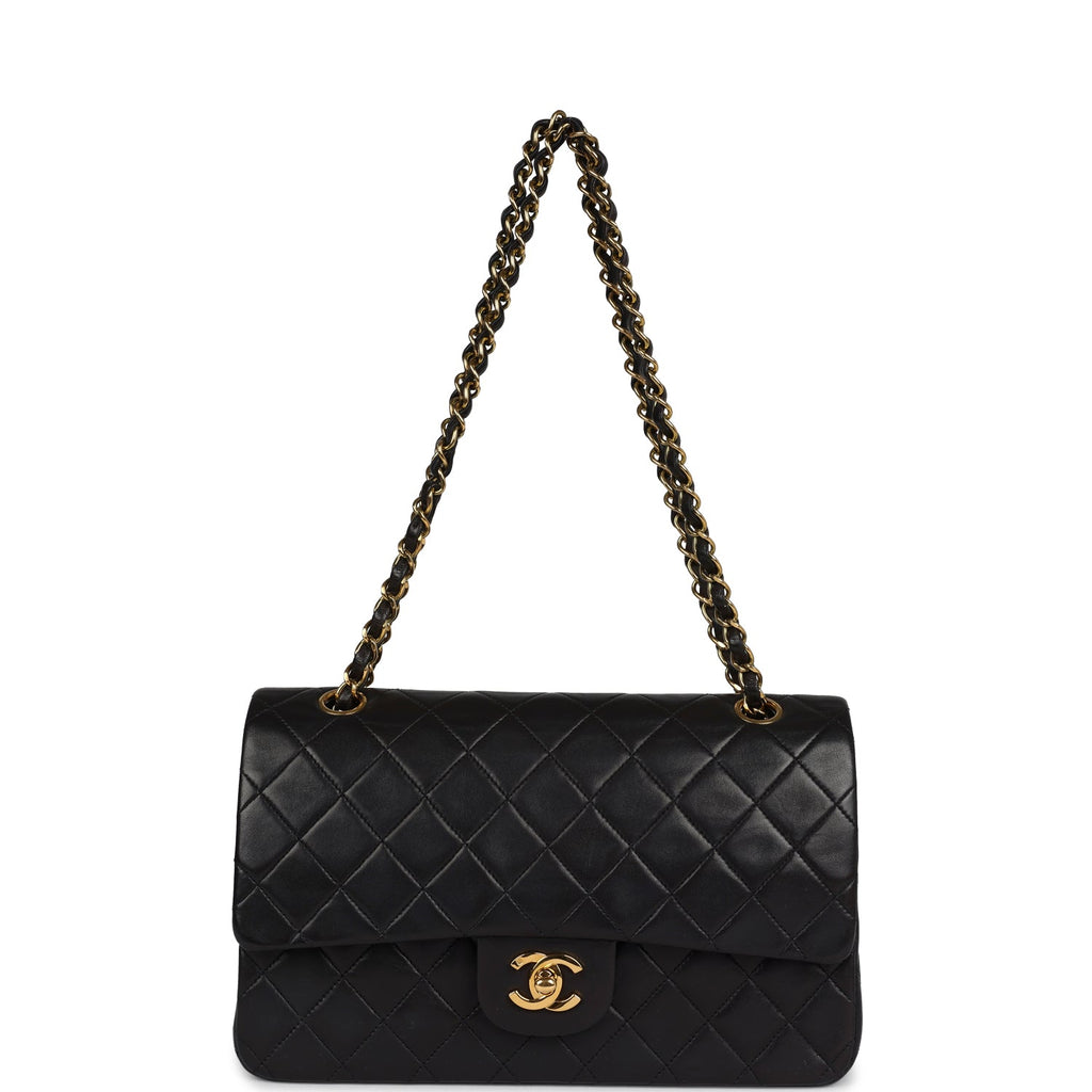Chanel Vintage Medium Classic Double Flap Bag Black Lambskin Gold Hardware