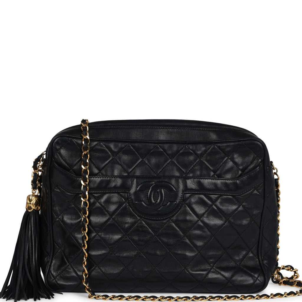 Chanel Vintage Large Front Pocket Camera Bag Black Lambskin Gold Hardware