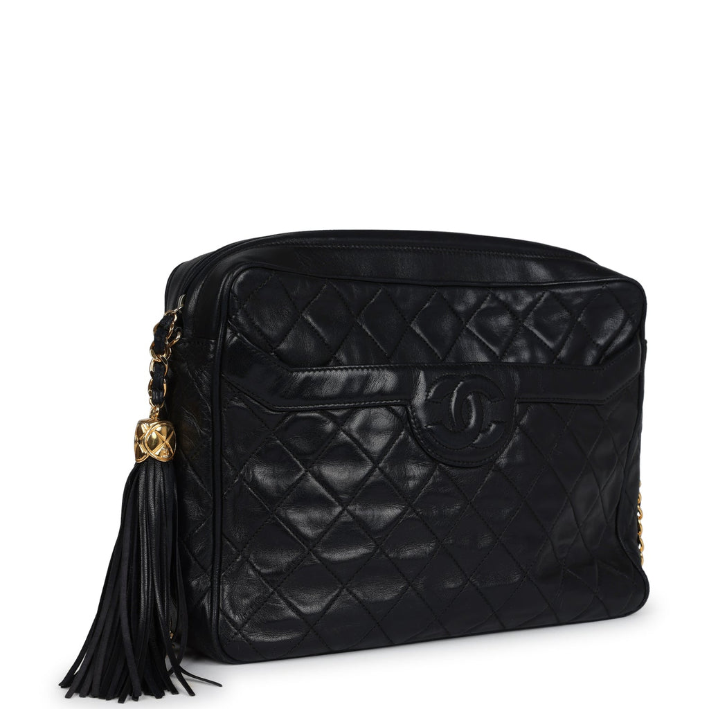 Chanel Vintage Large Front Pocket Camera Bag Black Lambskin Gold Hardware