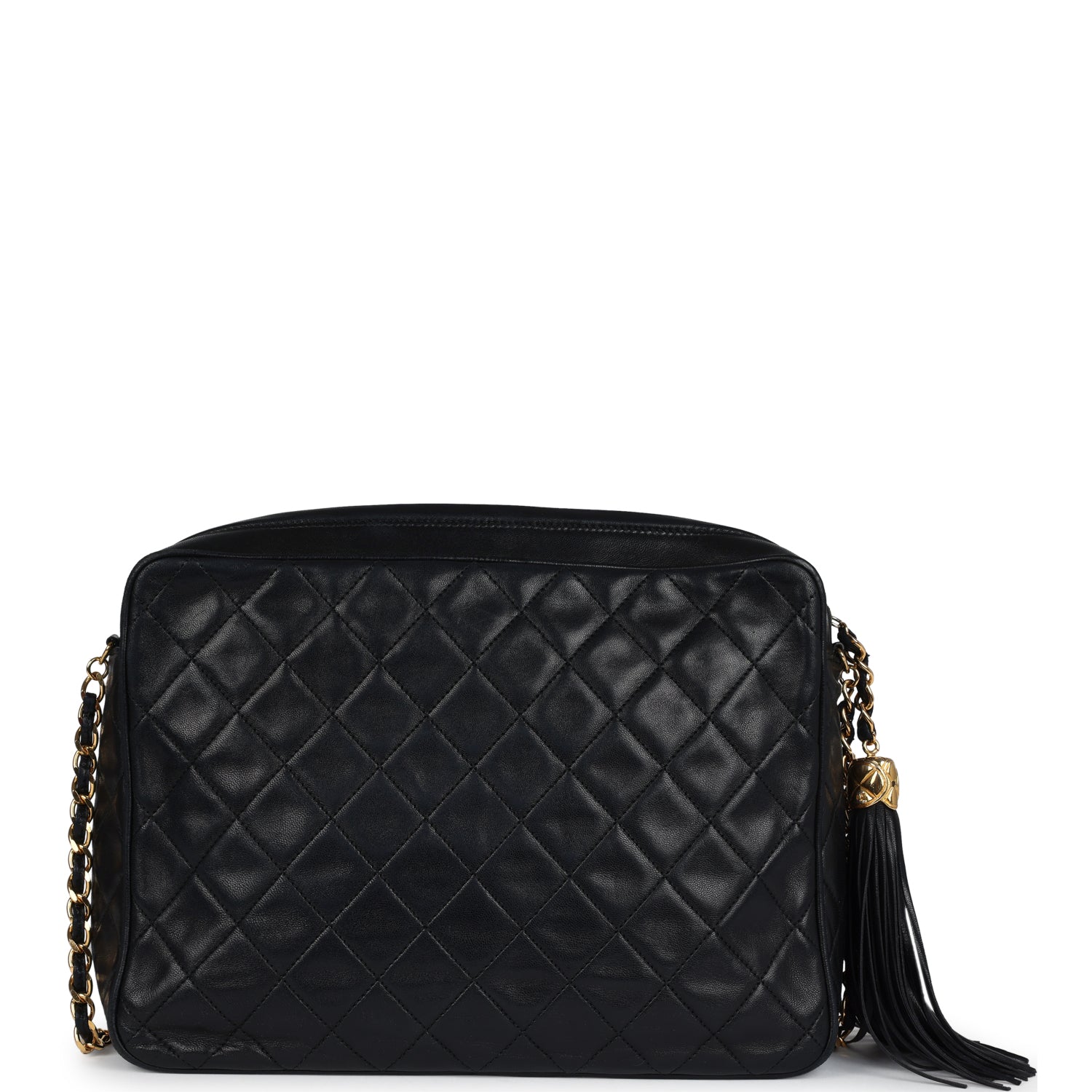 Chanel Vintage Large Front Pocket Camera Bag Black Lambskin Gold Hardware