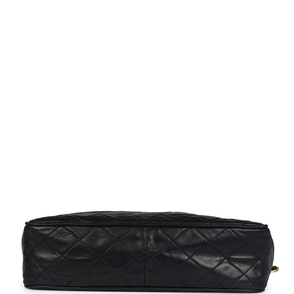 Chanel Vintage Large Front Pocket Camera Bag Black Lambskin Gold Hardware