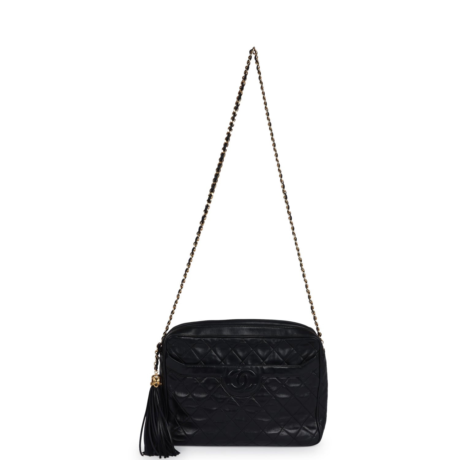 Chanel Vintage Large Front Pocket Camera Bag Black Lambskin Gold Hardware