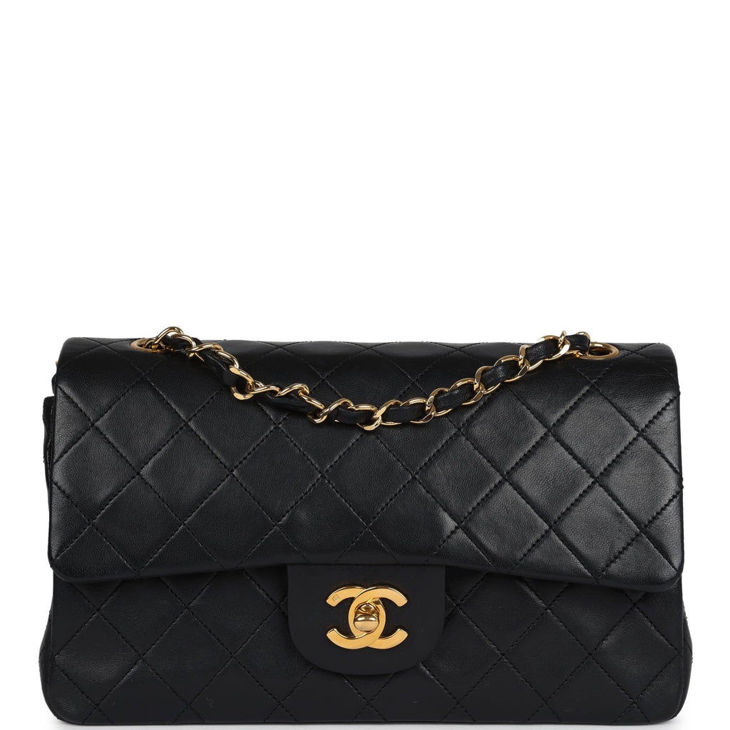 Chanel Vintage Small Classic Double Flap Black Lambskin Gold Hardware