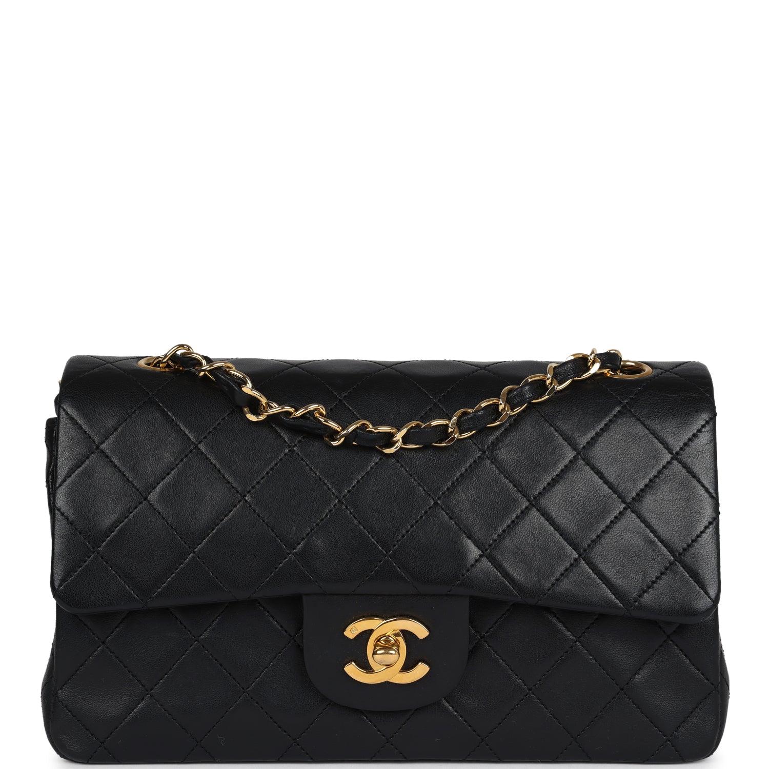 Chanel Vintage Small Classic Double Flap Black Lambskin Gold Hardware