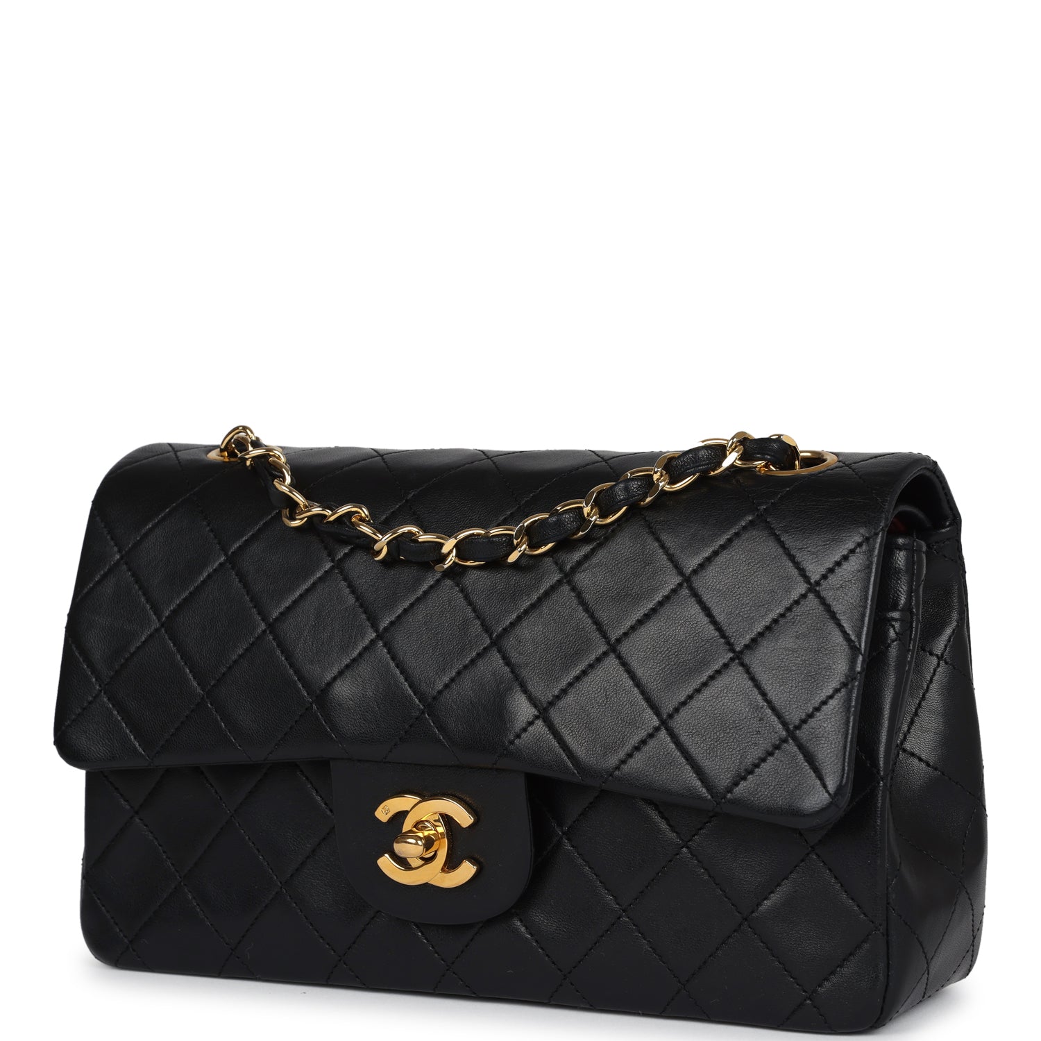 Chanel Vintage Small Classic Double Flap Black Lambskin Gold Hardware