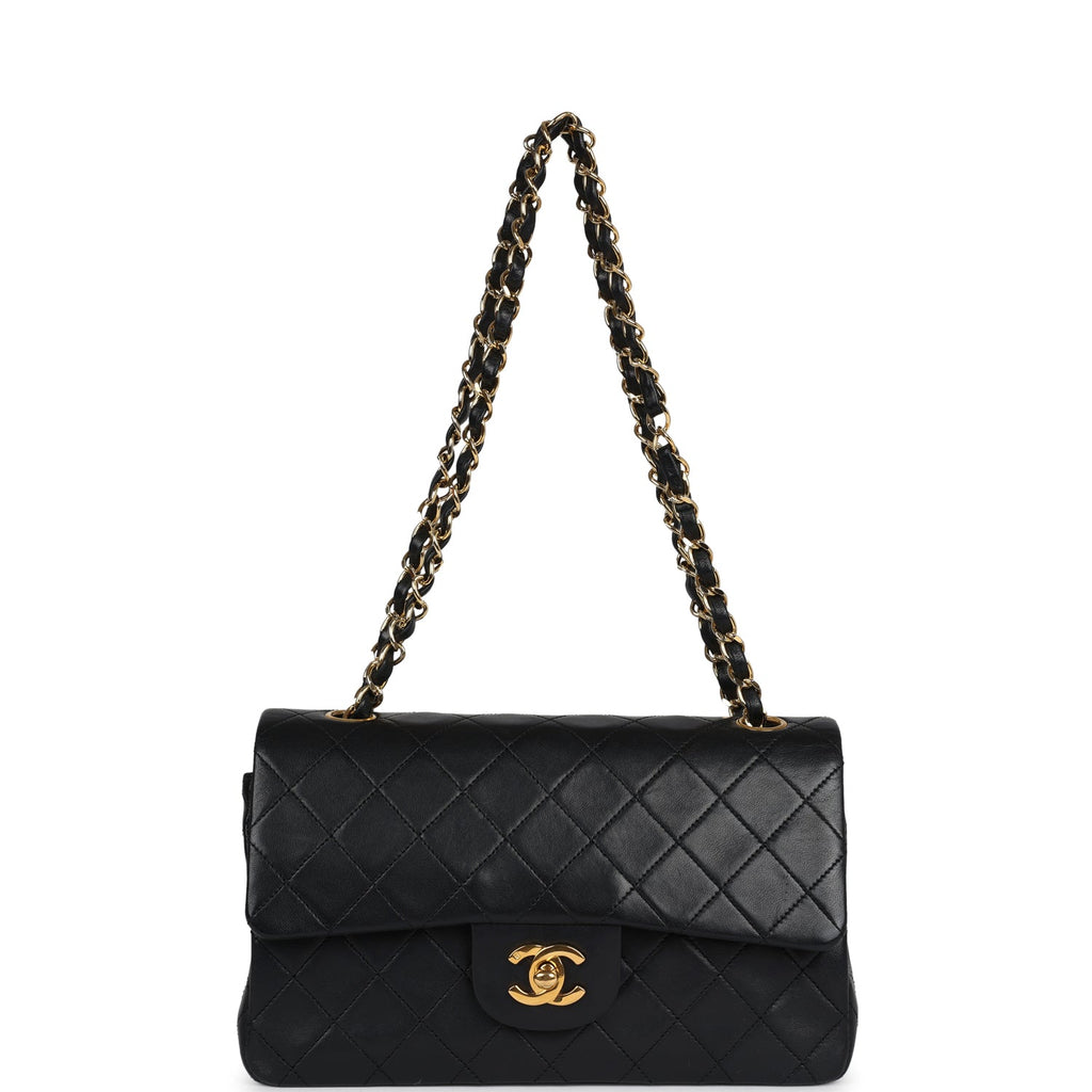 Chanel Vintage Small Classic Double Flap Black Lambskin Gold Hardware