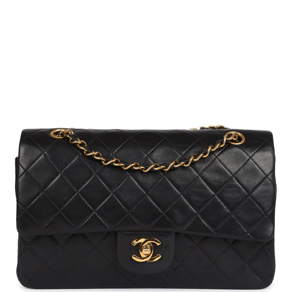 Chanel Vintage Medium Classic Double Flap Bag Black Lambskin Gold Hardware